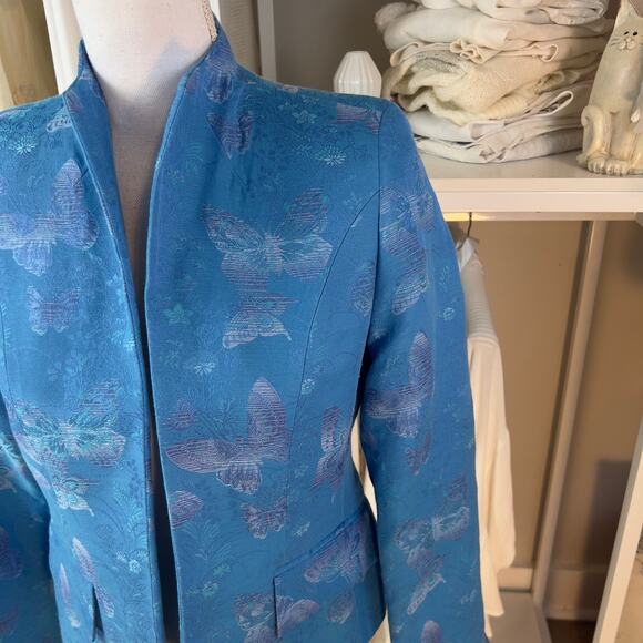 Austin Reed Petites women's size 4 blue blazer jacket, butterflies, #1834 - Picture 2 of 10
